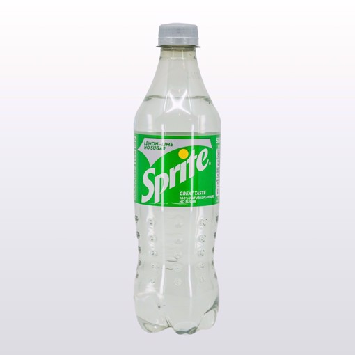 Bilde av en 0,5-liters flaske Sprite No Sugar – forfriskende sitron- og limebrus uten tilsatt sukker.