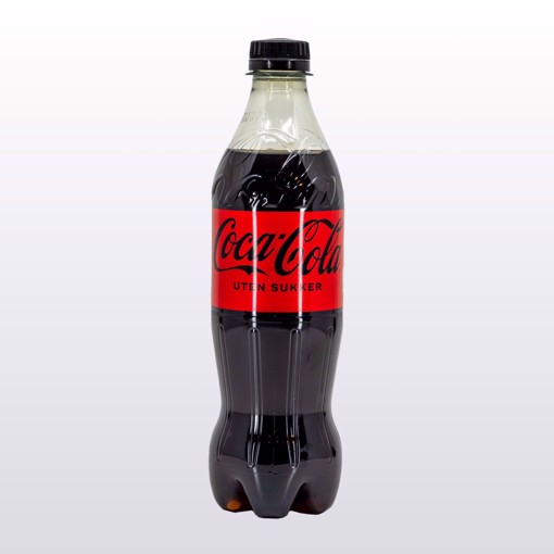 Bilde av en 0,5-liters flaske Coca-Cola Zero – den klassiske brusen med full smak, men uten sukker.