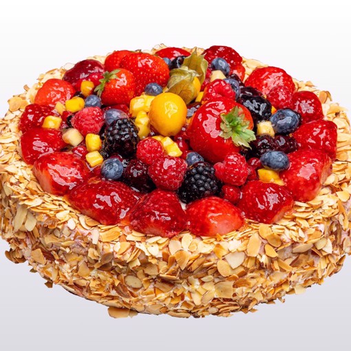 Bilde av Fruktkake 10 biter – en klassisk fruktkake med nøtter, bær og frukt, perfekt til alle anledninger.