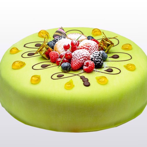 Bilde av Luganokake 16 biter – en tradisjonell sveitsisk inspirert kake med marsipan og sjokolade.