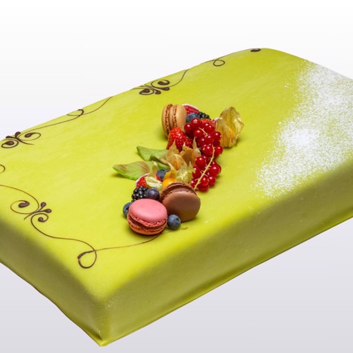 Bilde av Luganokake 100 biter – en tradisjonell sveitsisk inspirert kake med marsipan og sjokolade.