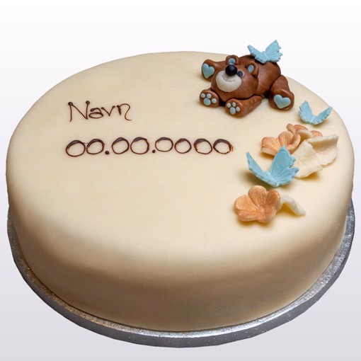 Bilde av Dåpskake Blå 16 biter– en elegant kake pyntet for dåpsfeiring.
